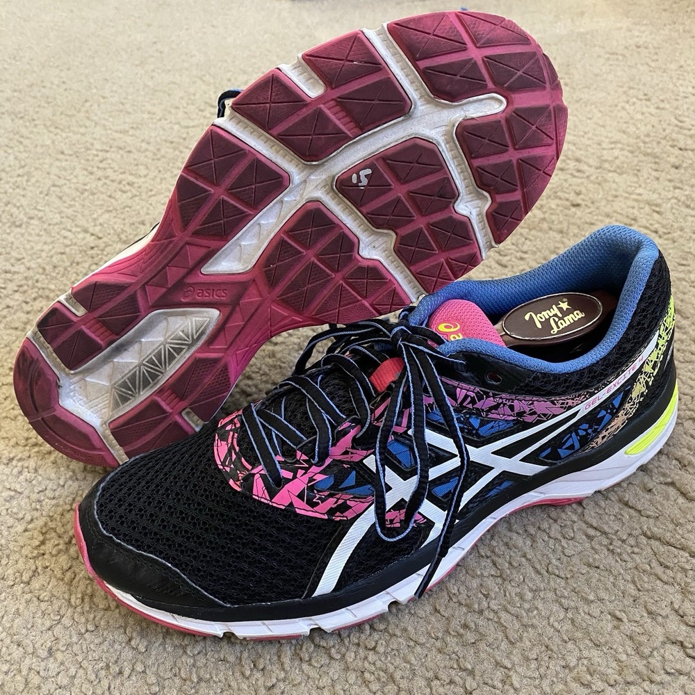 Asics Gel Excite 4 Running Shoes Black Blue Pink Women Size 10 Multicolored
